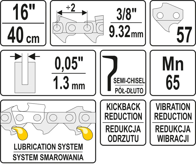 Łańcuch Tnący Do Pilarki 16'' 3/8' 1.3mm 57Z YATO