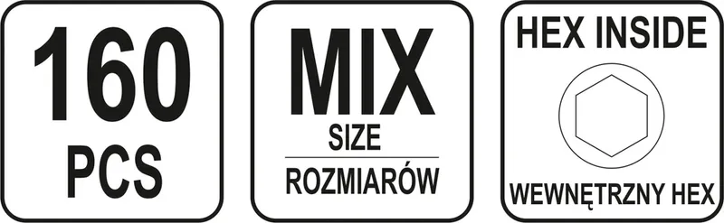 160 szt. Śrub Imbusowych Bez Łba Ustalające Mix DIN 913 YATO