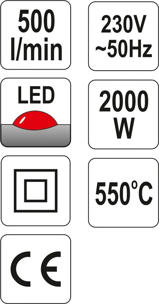 Opalarka 2000W 50~550°C Akcesoria Wskaźnik LED YATO