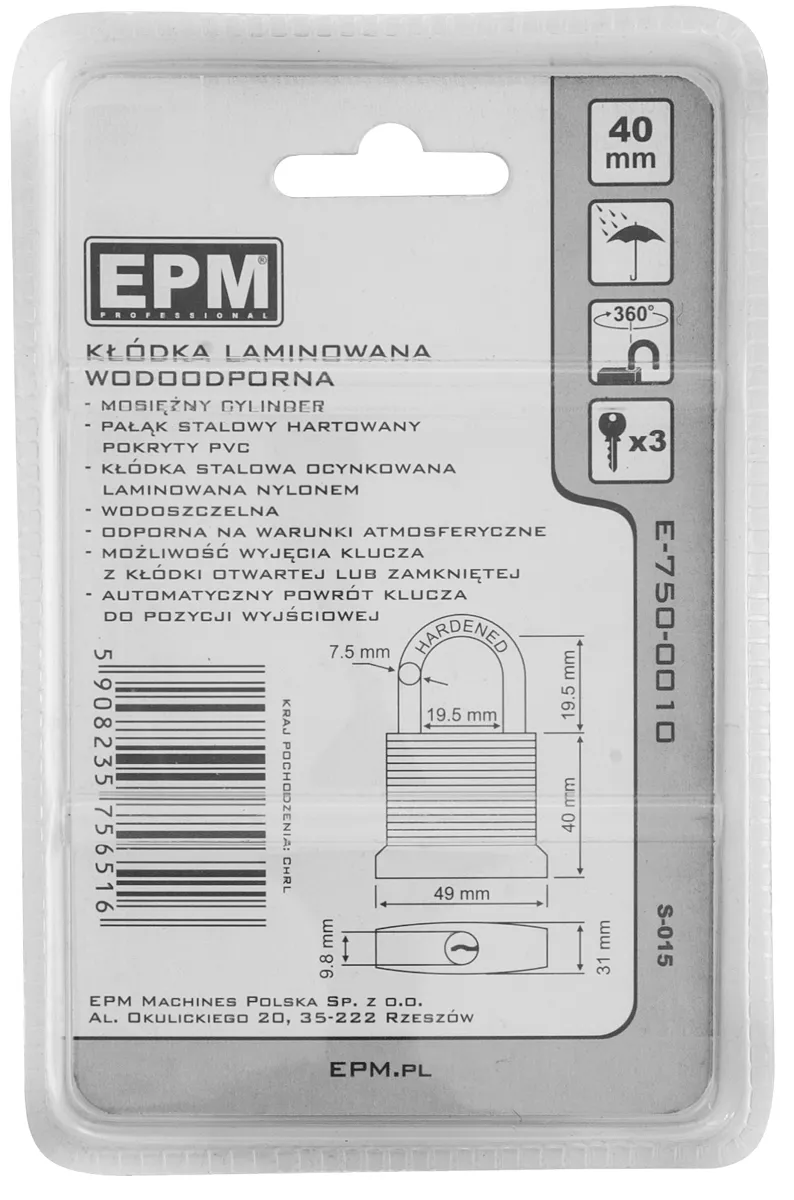 Kłódka Laminowana S-015 40mm EPM