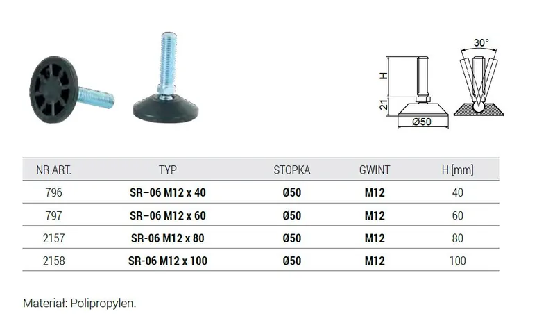 Stopka Regulacyjna Przegubowa Sr 06 FI 50 M12*60 797