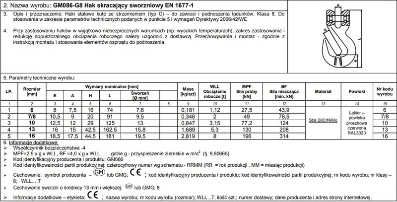 Hak Skracający Ze Sworzniem 13mm G8 Will 5.3T
