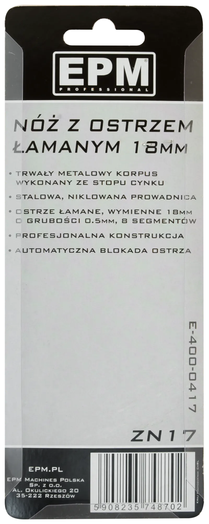 Nóż, Nożyk Z Ostrzem Łamanym 18mm Stop Cynku EPM