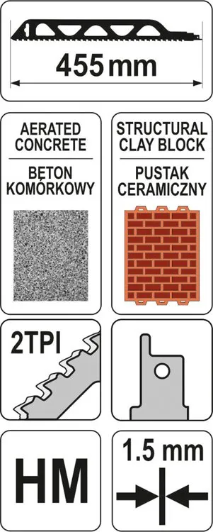 Brzeszczot Do Piły Szablastej 455mm Do Cegieł I Pustaków YATO