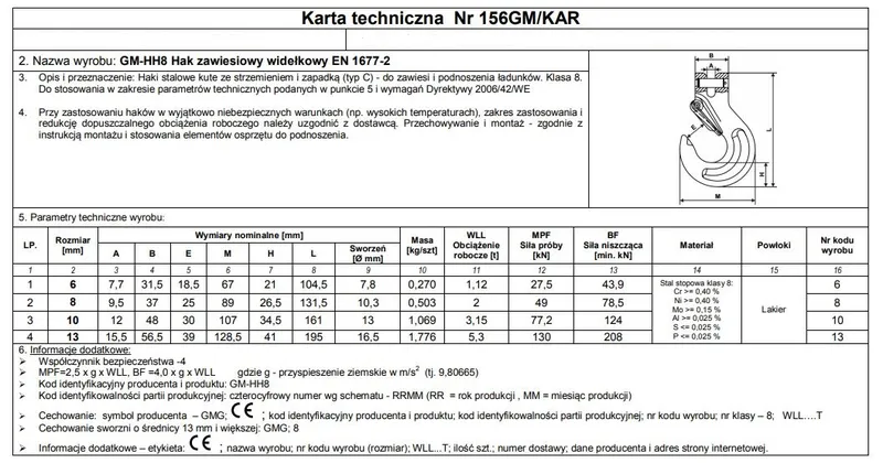 Hak Zawiesiowy Widełkowy Z Zabezpieczeniem G8 10mm WLL3.15T