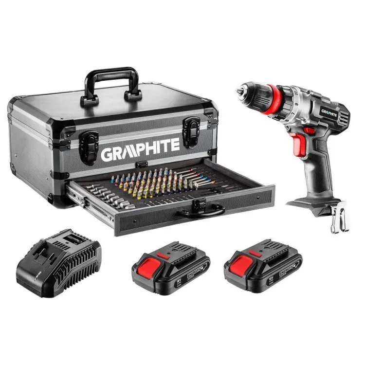 Wiertarko-Wkrętarka 2*18V/2.0AH, 10MM+109 Akcesoriów Zestaw GRAPHITE