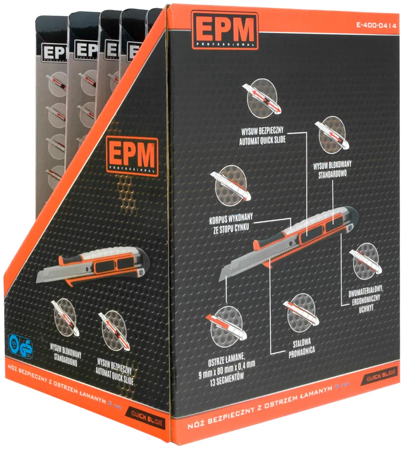 Nóż, Nożyk Z Ostrzem Łamanym Aluminiowy Bezpieczny 9mm EPM