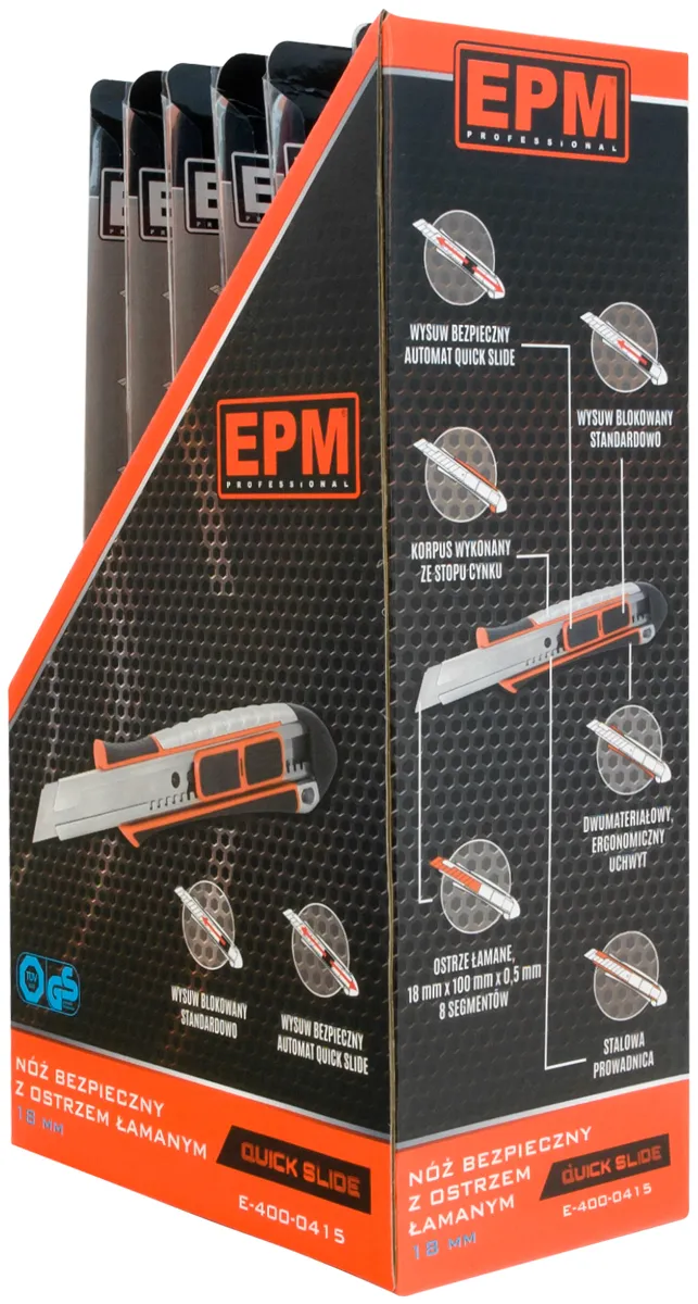 Nóż, Nożyk Z Ostrzem Łamanym Aluminiowy Bezpieczny 18mm EPM