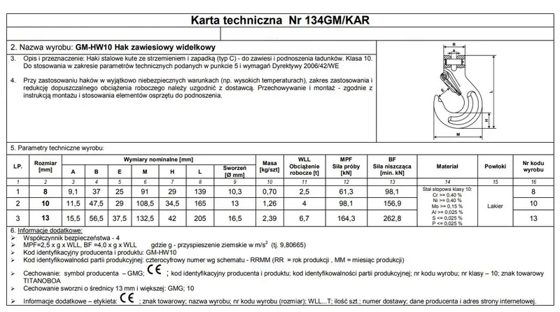Hak Zawiesiowy Sworzniowy Z Zabezpieczeniem G10 10mm Wll