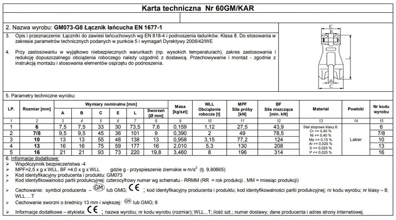 Łącznik Łańcucha GM073-G8 7/8