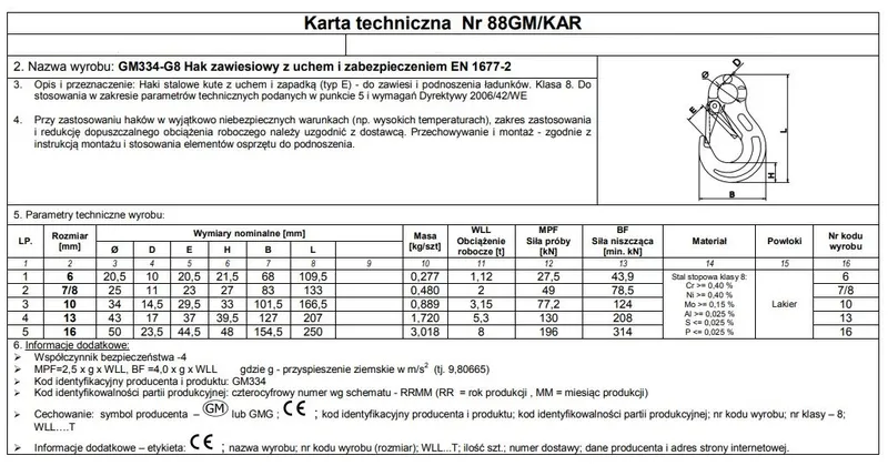 Hak Zawiesiowy Z Uchem I Zabezpieczeniem G8 10mm Wll 3.15T