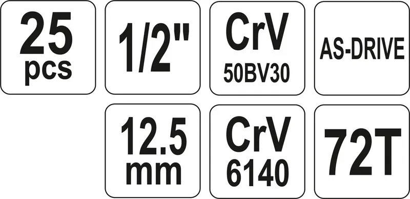 Zestaw Narzędziowy 25 Części 1/2'' YATO