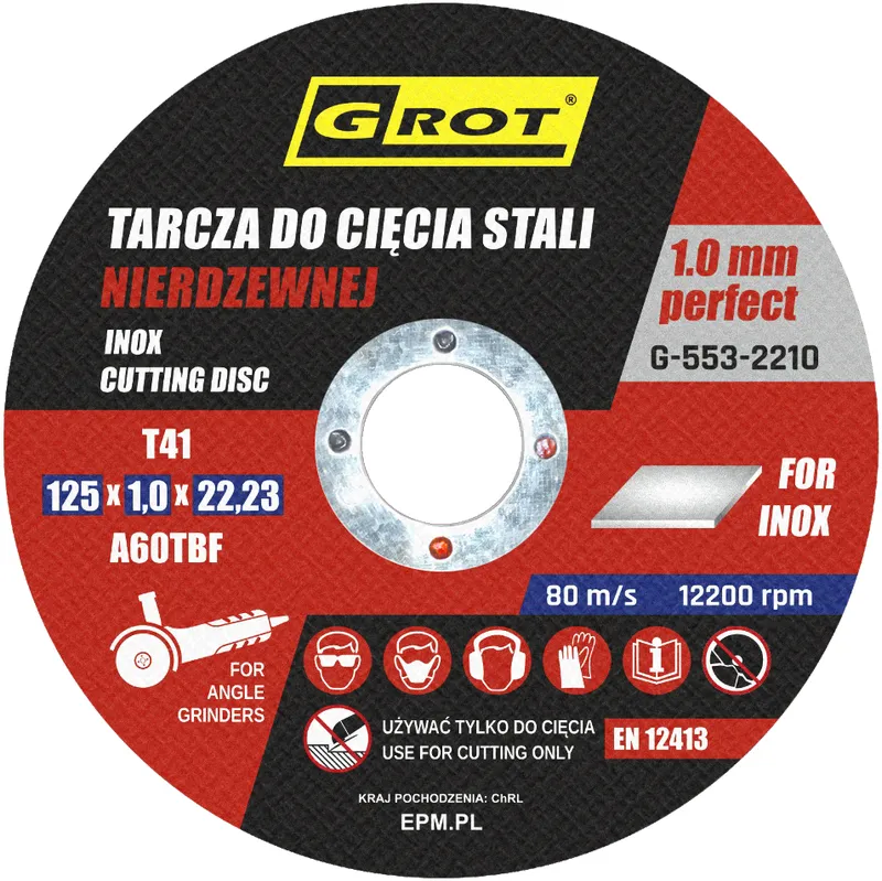 Tarcza Płaska INOX T1A 125*1.0*22 Komplet 10 Sztuk GROT