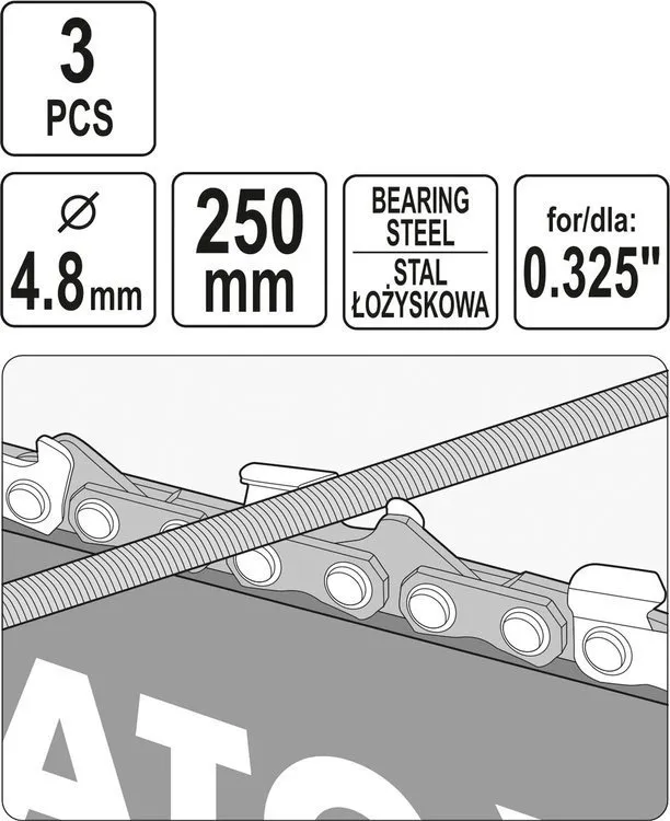 Pilnik Okrągły Do Łańcuchów 4.8mm 3 szt. YATO