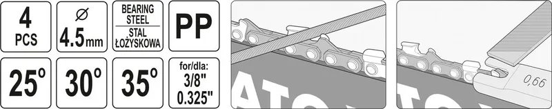 Zestaw Do Ostrzenia Łańcucha 4.5mm 4 szt. YATO