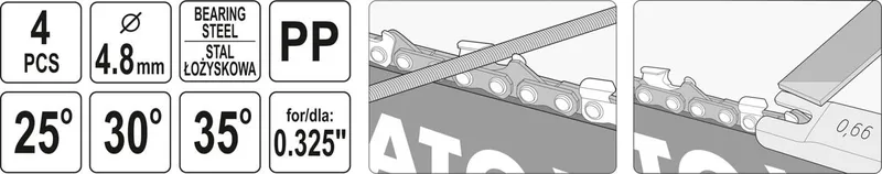 Zestaw Do Ostrzenia Łańcucha 4.8mm 4 szt. YATO