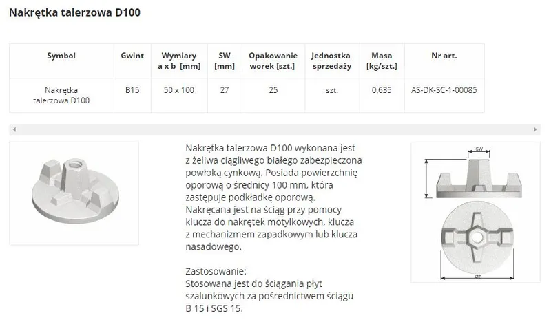 Nakrętka Talerzowa D100