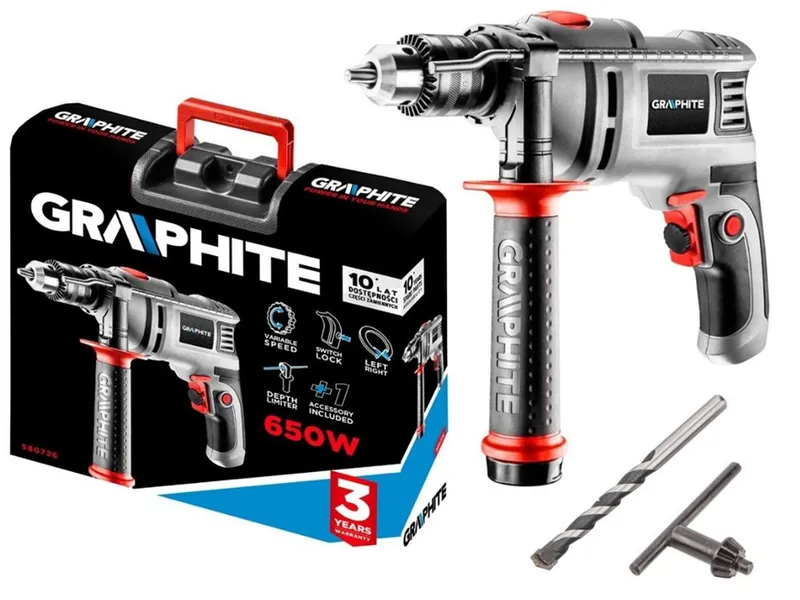Wiertarka Udarowa 650W Uchwyt Kluczykowy 13 mm Obroty 0-3000 GRAPHITE