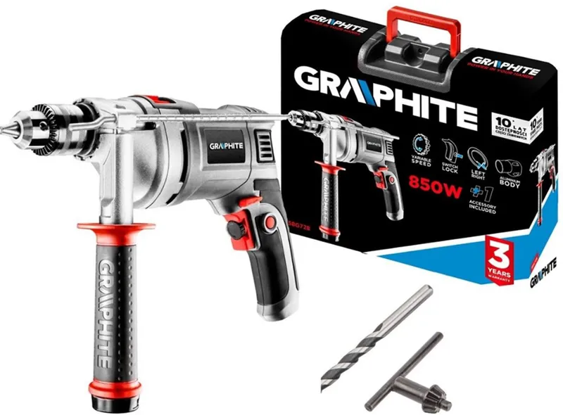 Wiertarka Udarowa 850W Uchwyt Kluczykowy 13 mm Obroty 0-3000 GRAPHITE