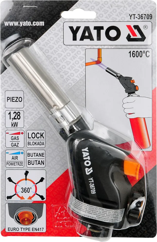 Palnik Gazowy Z Zapłonem Piezo O Mocy 1.28kW YATO