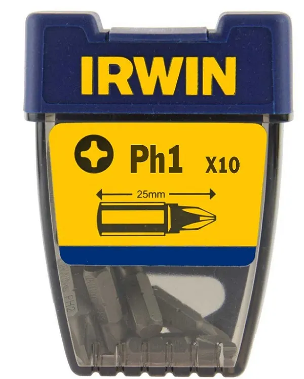 Grot, Bit, Końcówka Typu Phillips 1/4' 25mm 10 szt. PH1 IRWIN