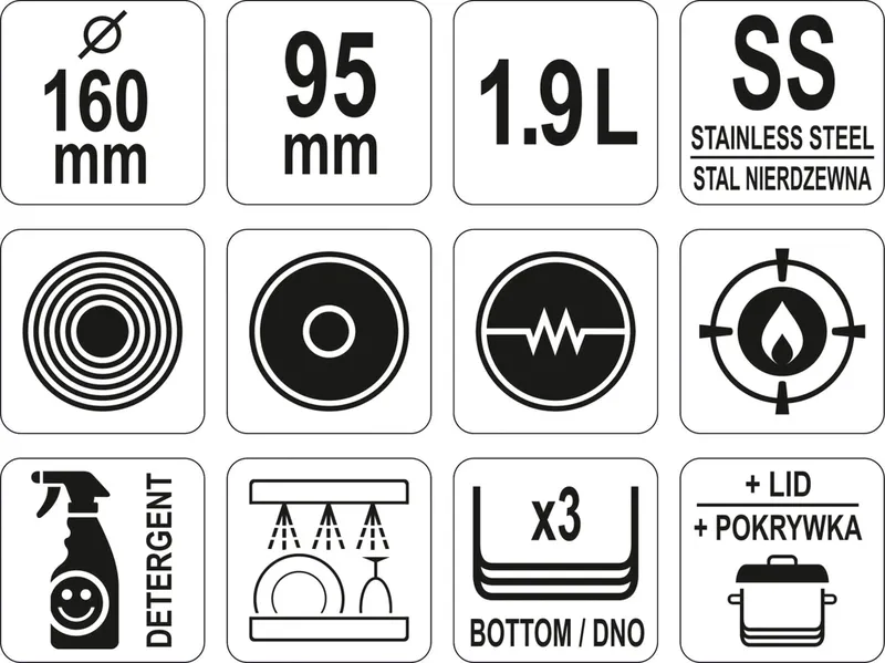 Rondel Z Pokrywką Ze Stali Nierdzewnej 16X 1.9l. YATO