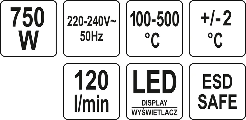 Stacja Lutownicza Hot Air 750W Z Wyświetlaczem LED YATO