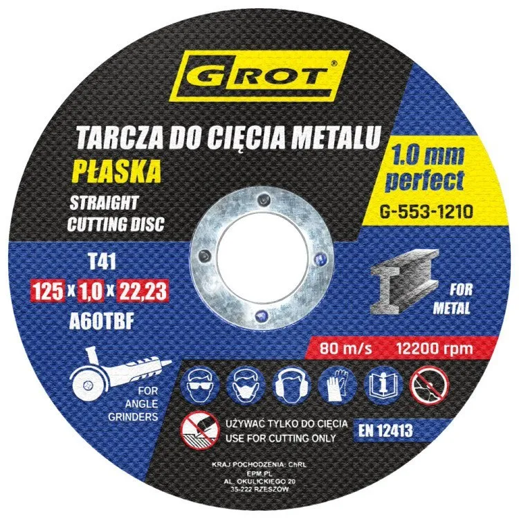 Tarcza Płaska T1A 125*1.0*22 Komplet 10 Sztuk GROT