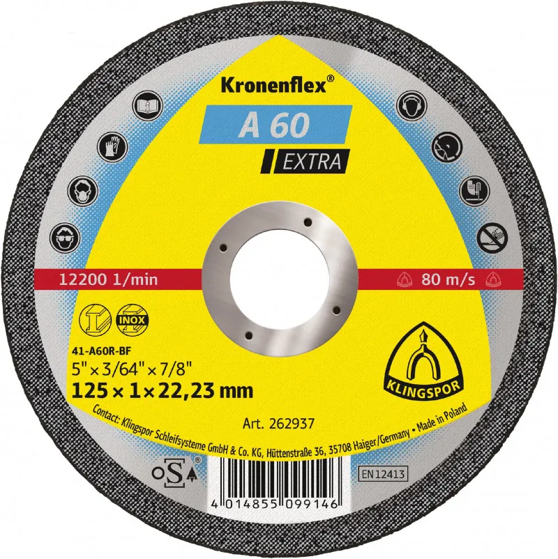 Tarcza Płaska A60EX T1A 115*1.0*22 262936 KLINGSPOR