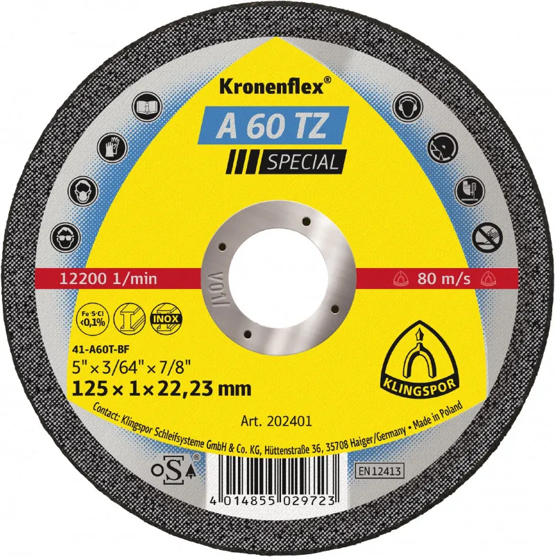 Tarcza Płaska A60TZ T1A 125*1.0*22 202401 KLINGSPOR