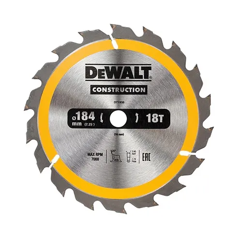 Piła Tarczowa Do Drewna 184/16MM, 18 Zębów DEWALT