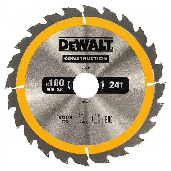 Piła Tarczowa Do Drewna 190/30MM, 24T DEWALT