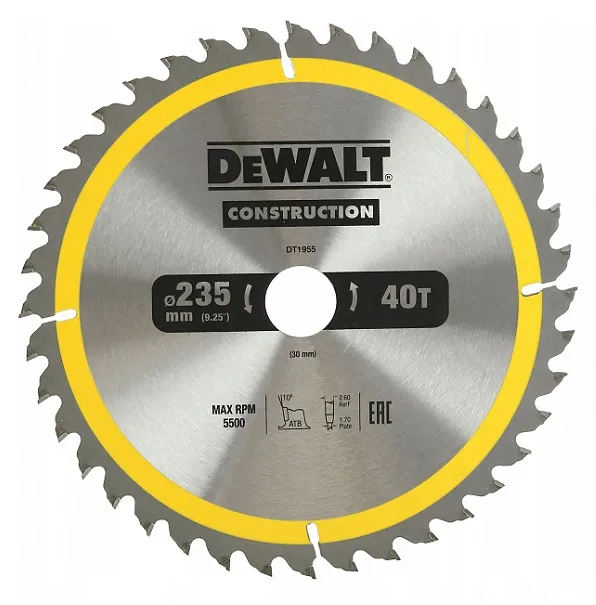 Piła Tarczowa Do Drewna 235/30MM, 40 Zębów DEWALT