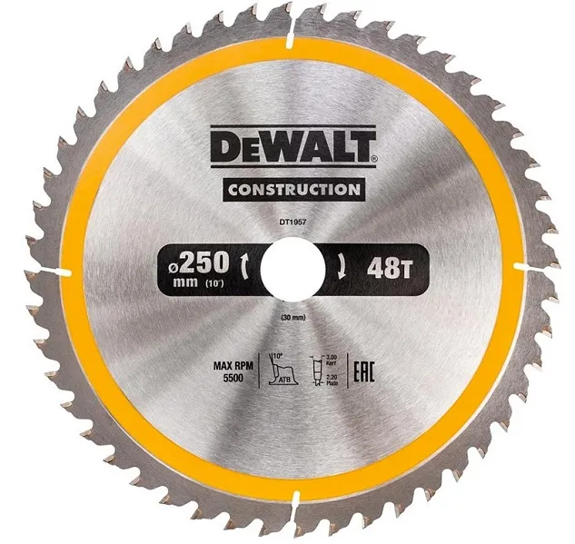 Piła Tarczowa Do Drewna 250/30MM, 48 Zębów DEWALT