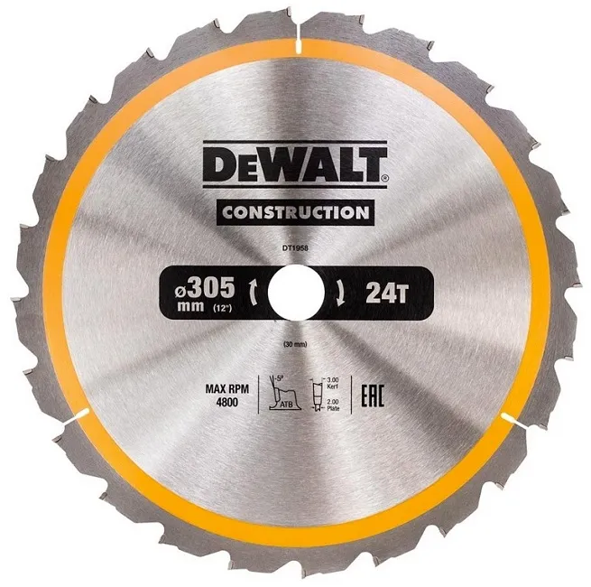 Piła Tarczowa Do Drewna 305/30MM, 24 Zęby DEWALT