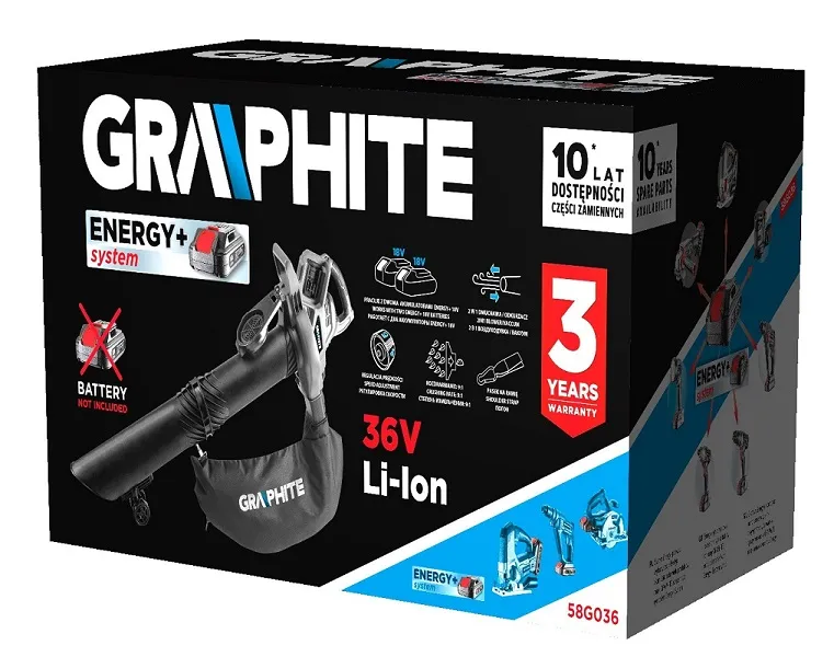 Dmuchawa / Odkurzacz Ogrodowy Akumul. Energy+ 36V, 2w1 GRAPHITE