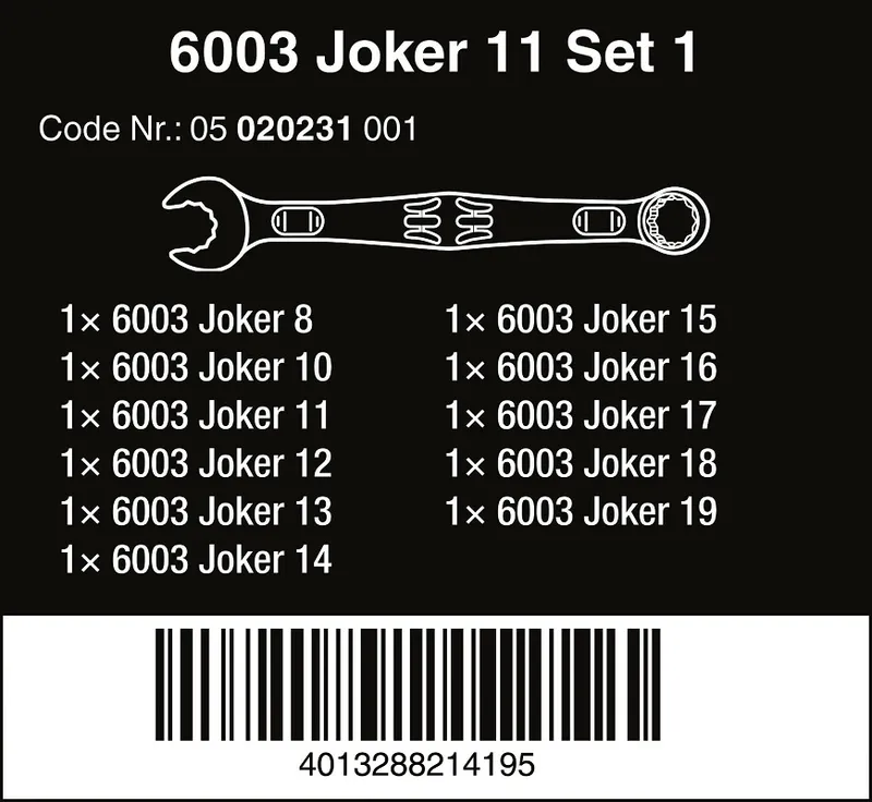 Zestaw Kluczy Płasko-Oczkowych 6003 Joker 11 szt. WERA