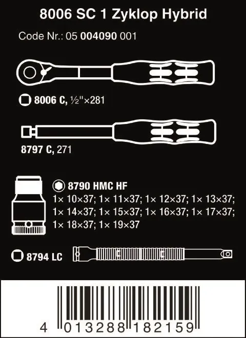 Zestaw Kluczy Nasadowych Z Grzechotką Zyklop Hybrid 1/2'' WERA