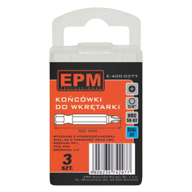 Grot, Bit, Końcówka Do Wkrętarki 50mm 3 szt. PH1,PH2,PH3 EPM