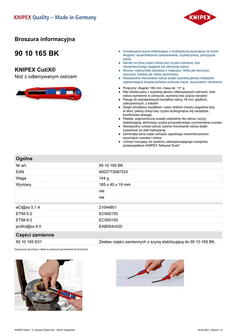 Nóż Z Ostrzem Łamanym Cutix KNIPEX