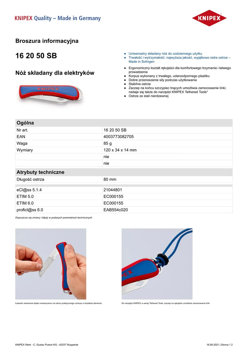 Nóż Monterski Stal Nierdzewna KNIPEX