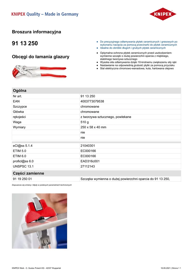 Szczypce Do Glazury 250mm KNIPEX