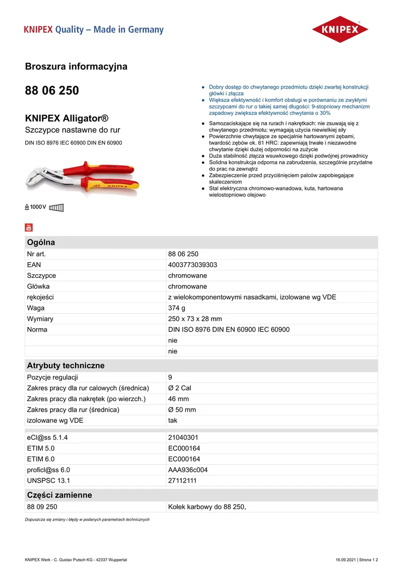 Szczypce Do Rur Aligator 250mm KNIPEX
