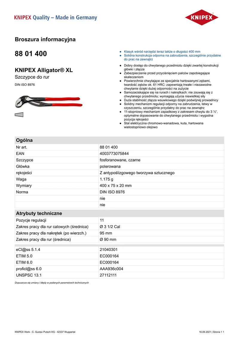 Szczypce Do Rur Aligator 400mm KNIPEX