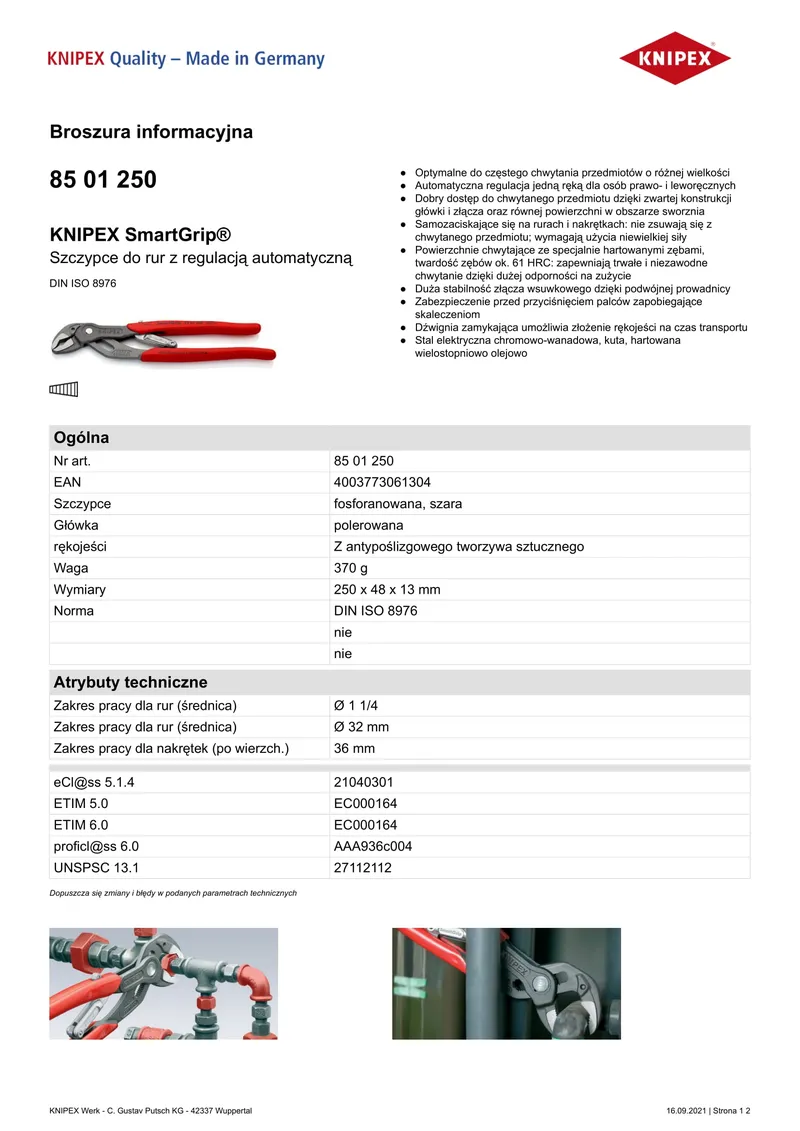 Szczypce Do Rur Smartgrip 250mm KNIPEX
