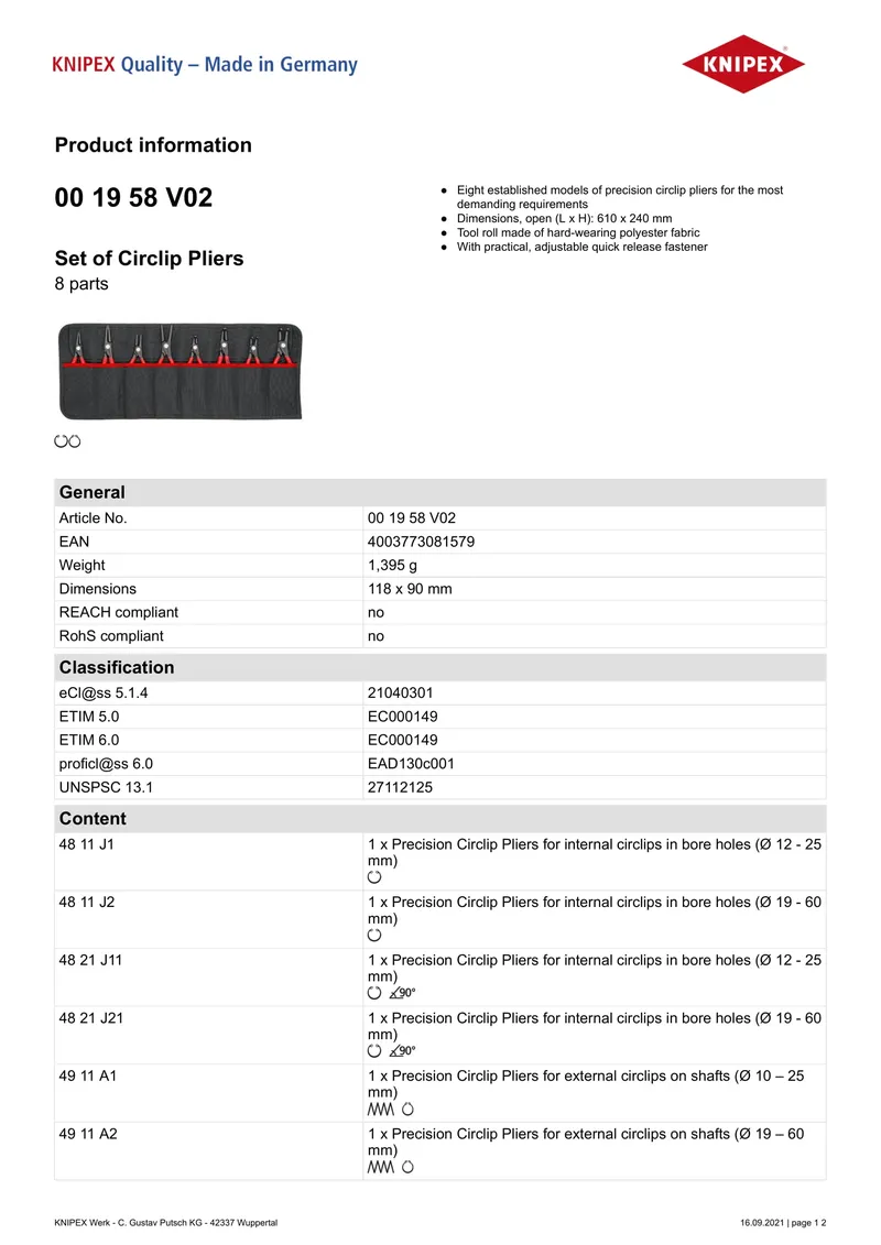 Zestaw Szczypiec Do Pierścieni Osadczych 8 Sztuk KNIPEX