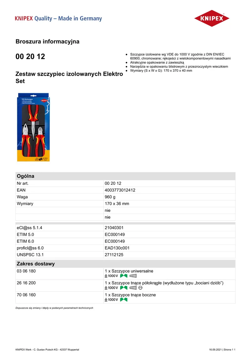 Zestaw Szczypiec 3 szt. KNIPEX