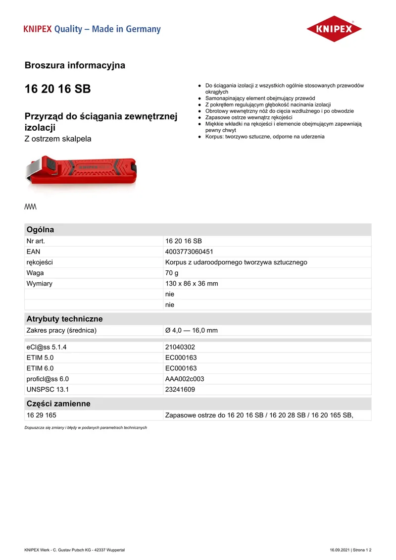 Przyrząd Do Ściągania Zewnętrznej Izolacji 4.0-16,0MM 130mm KNIPEX