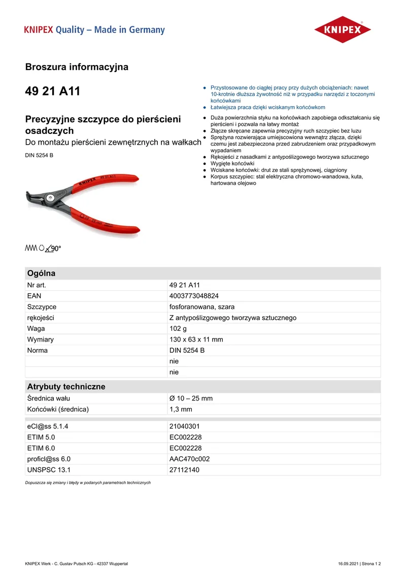 Precyzyjne Szczypce Do Pierścieni Zew.wygięte 130mm KNIPEX