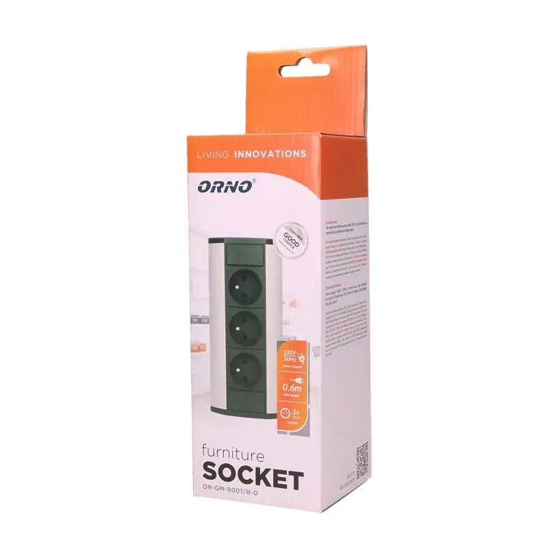 Gniazdo Meblowe 3X2P+Z ORNO - Czarno-Srebrne